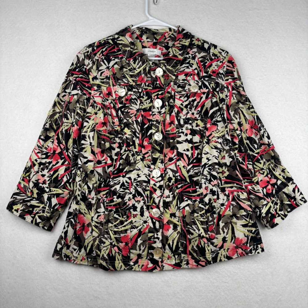 CJ Banks Jacket Womens 2X Linen Blend‎ Floral Button Front Boho
